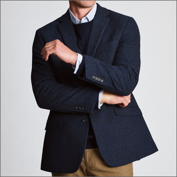 Brook Taverner Tailored Fit Dunster Navy Wool Blend Herringbone Jacket*