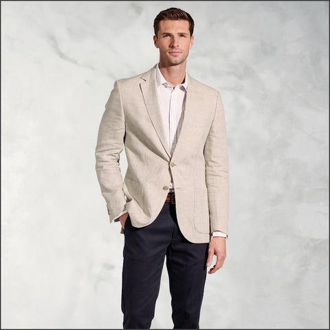 Brook Taverner Tailored Fit Eastwood Sand Pure Linen Jacket*