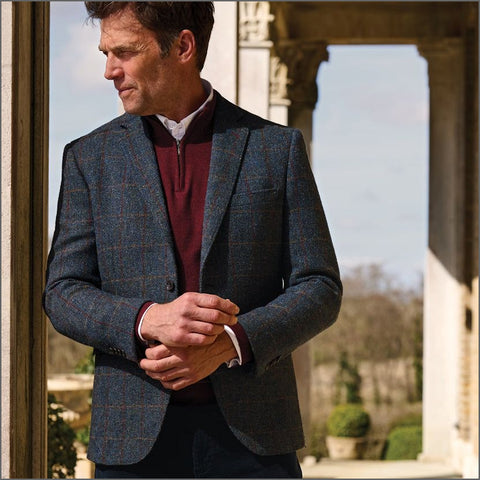 Brook Taverner Falkirk Navy Check Harris Tweed Jacket*