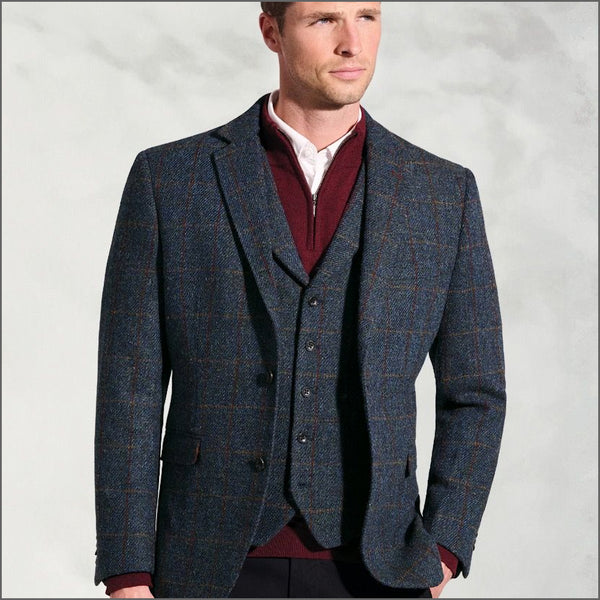 Brook Taverner Falkirk Navy Check Harris Tweed® Waistcoat*