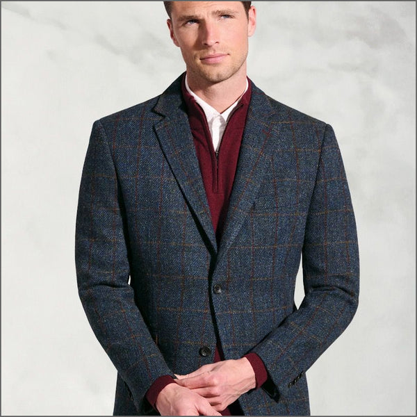 Brook Taverner Falkirk Navy Check Harris Tweed Jacket*