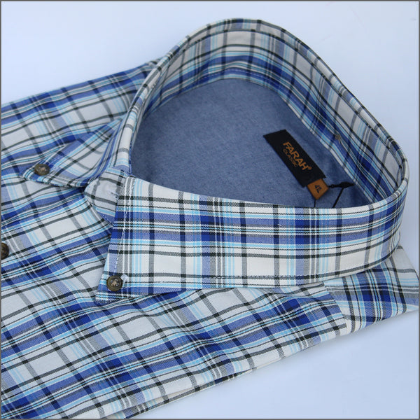 DG'S Cream & Blue Check Short sleeve Shirt.