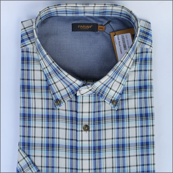 DG'S Cream & Blue Check Short sleeve Shirt.