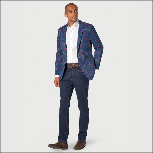 Brook Taverner Tailored Fit Blue Floral Print Stetch Cotton Jacket ...