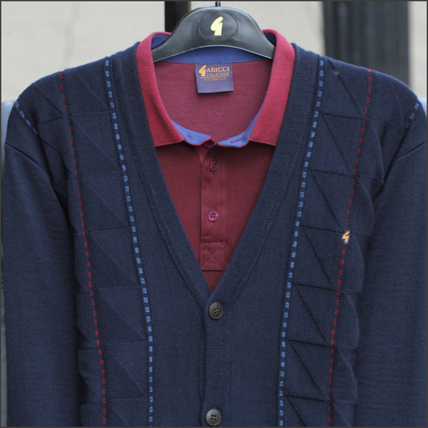 Gabicci M07 Navy Pattern Wool Blended Cardigan@