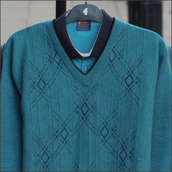 Gabicci M10 Teal Patterned  V Neck=