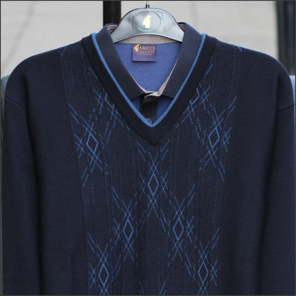 Gabicci M10 Navy Patterned V Neck=
