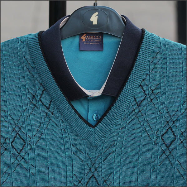 Gabicci M10 Teal Patterned  V Neck=