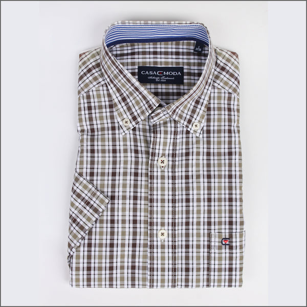Casa Moda Brown & White Check Short sleeve Shirt.