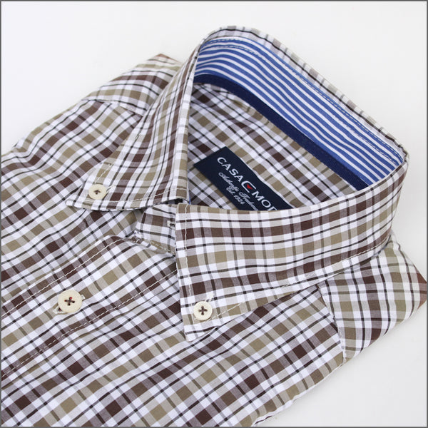 Casa Moda Brown & White Check Short sleeve Shirt.