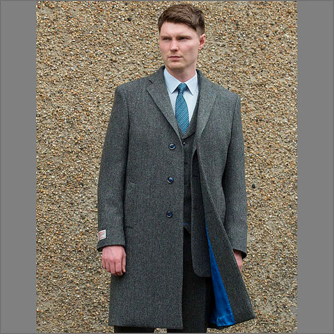 Harris Tweed Blue Heather Herringbone Overcoat*