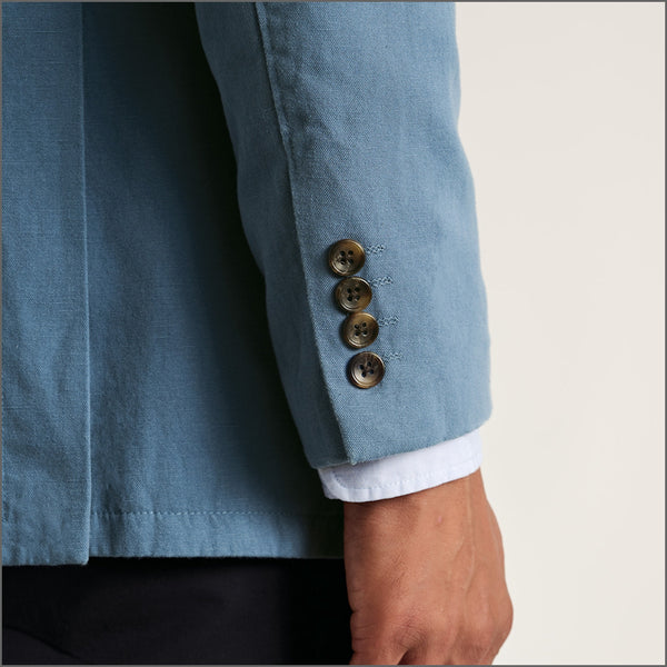 Brook Taverner Hemsworth Blue Washed Cotton Linen Jacket.