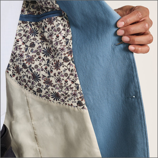 Brook Taverner Hemsworth Blue Washed Cotton Linen Jacket.