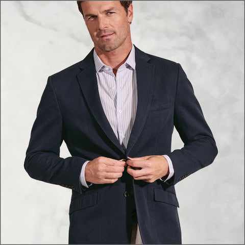 Brook Taverner Hemsworth Navy Washed Cotton Linen Jacket.