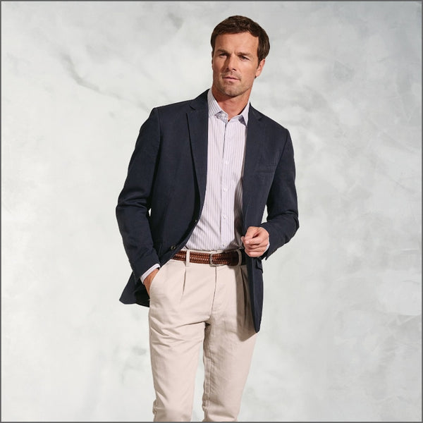 Brook Taverner Hemsworth Navy Washed Cotton Linen Jacket.