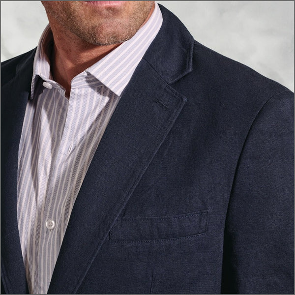 Brook Taverner Hemsworth Navy Washed Cotton Linen Jacket.