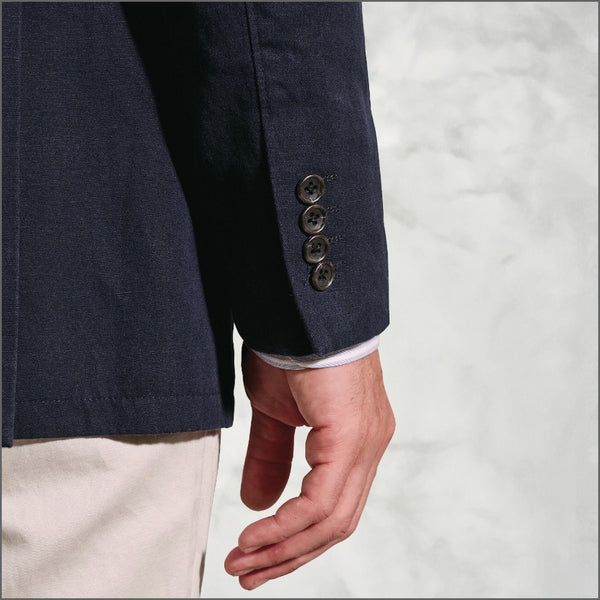 Brook Taverner Hemsworth Navy Washed Cotton Linen Jacket.