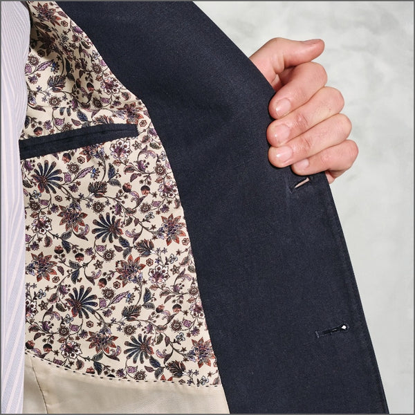 Brook Taverner Hemsworth Navy Washed Cotton Linen Jacket.