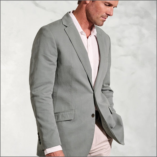 Brook Taverner Hemsworth Sage Washed Cotton Linen Jacket.