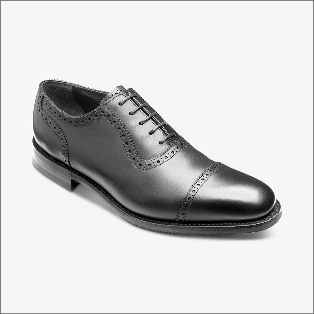 Loake Fleet Black Semi Brogue Oxford Shoe~ | cwmenswear