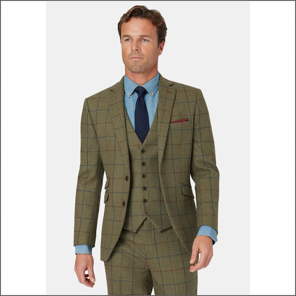 Brook Taverner Haincliffe Green with Blue Overcheck Suit Jacket*
