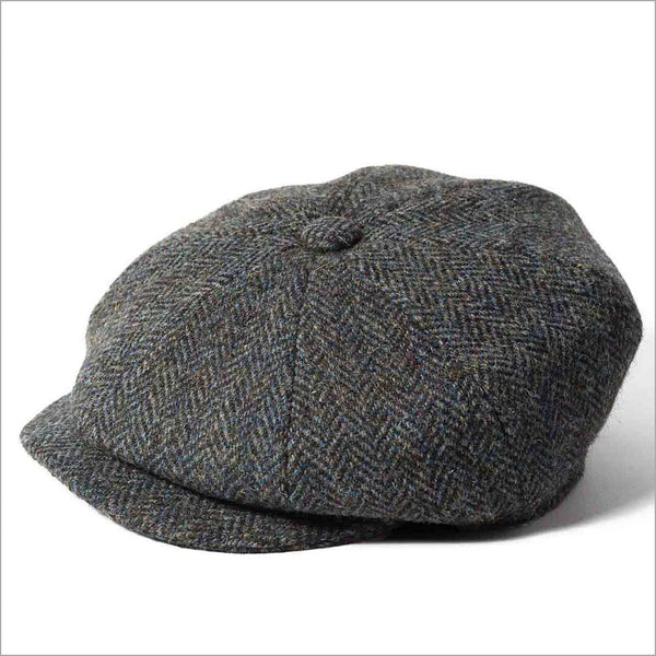 Harris Tweed  Carloway 8 Piece Charcoal Herringbone Cap--