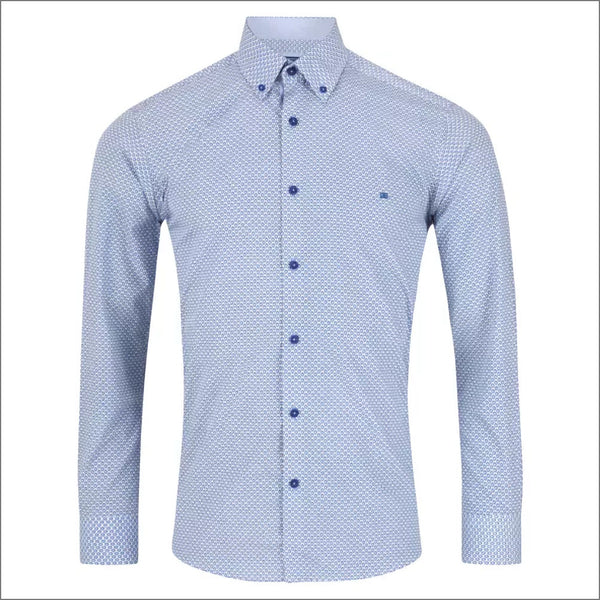 Ivano Blue Pattern Cotton LS Shirtª