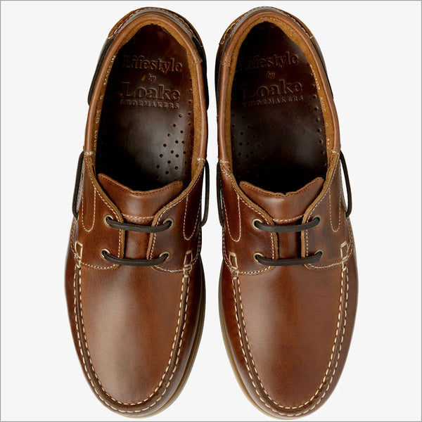 Loake Lymington Brown Leather Boat Shoe=