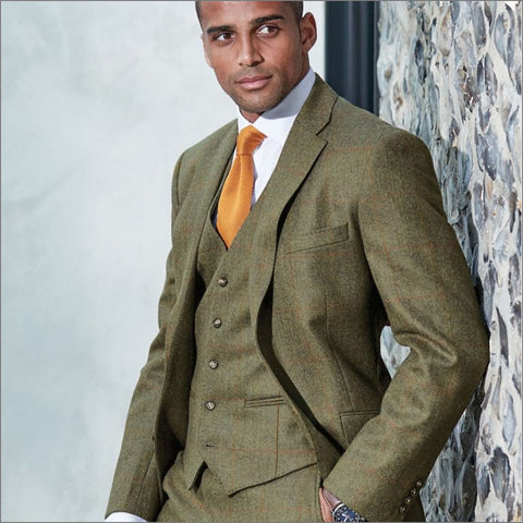 Brook Taverner Dalton Olive Check Wool 2Piece Suit*