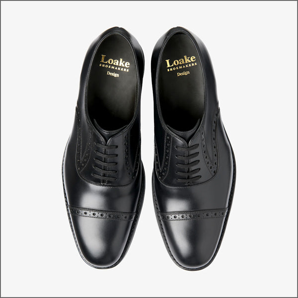 Loake Keller Black Calf Leather semi-brogue~