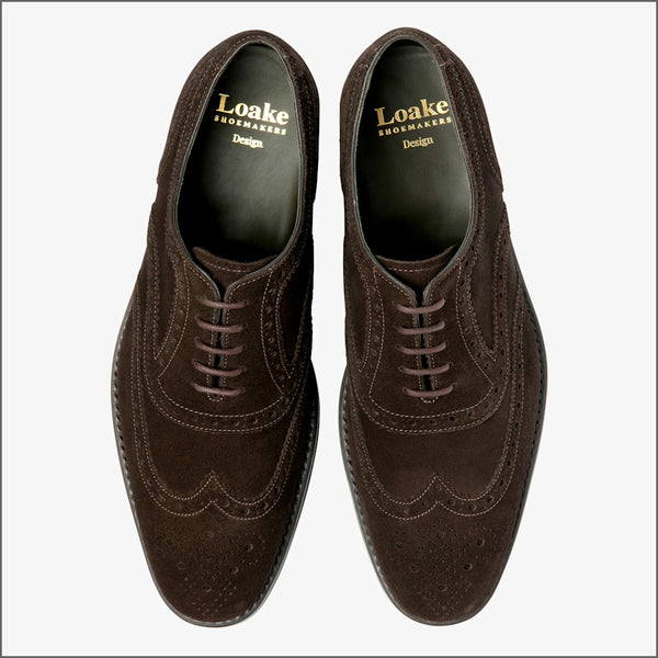 Loake Kerridge Dark Brown Suede Oxford Brogue Shoe~