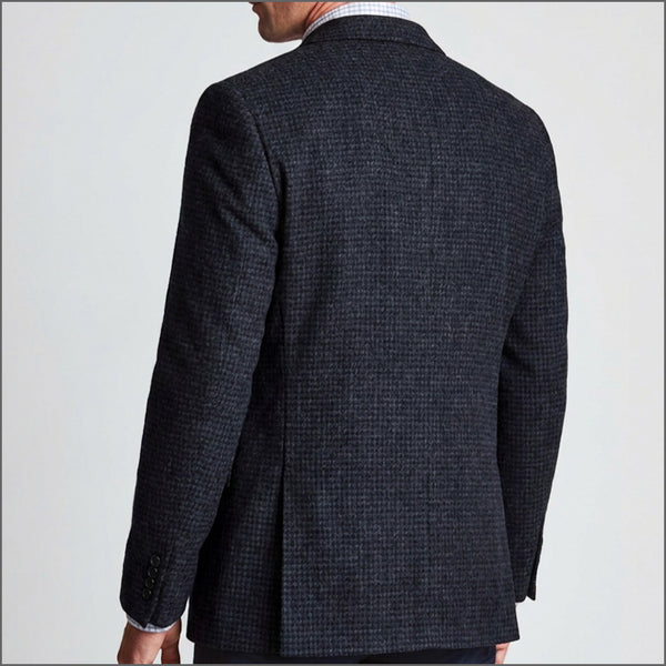 Brook Taverner Tailored Fit Lawford Dark Blue British Wool Blend Houndstooth Jacket*