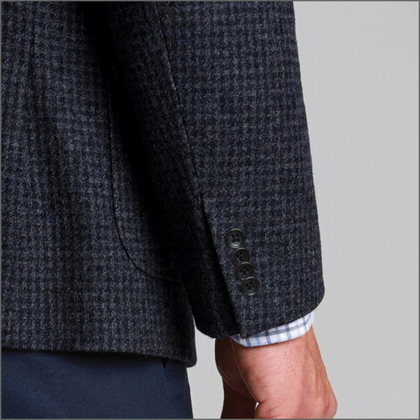 Brook Taverner Tailored Fit Lawford Dark Blue British Wool Blend Houndstooth Jacket*