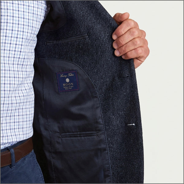 Brook Taverner Tailored Fit Lawford Dark Blue British Wool Blend Houndstooth Jacket*