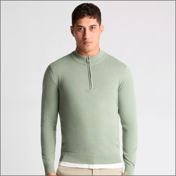 Remus Uomo Light Green Long Sleeve Half Zip Sweater~