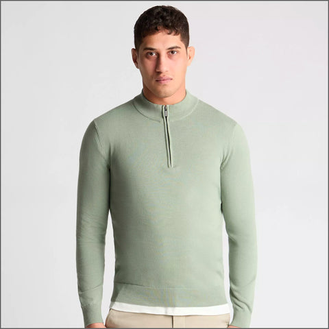 Remus Uomo Light Green Long Sleeve Half Zip Sweater~