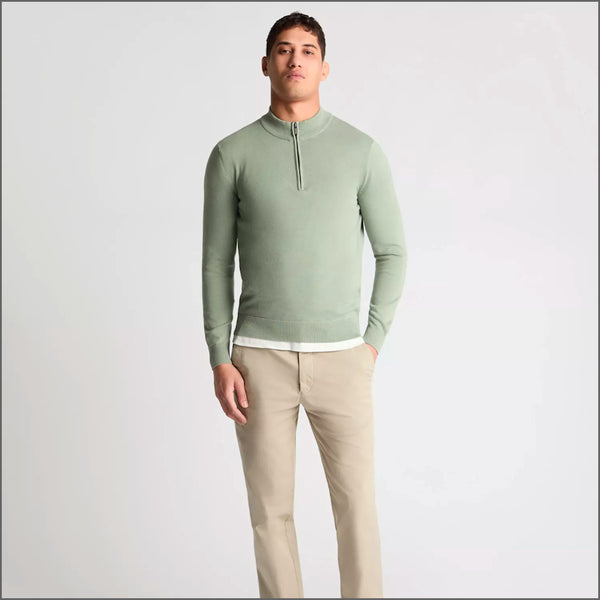 Remus Uomo Light Green Long Sleeve Half Zip Sweater~