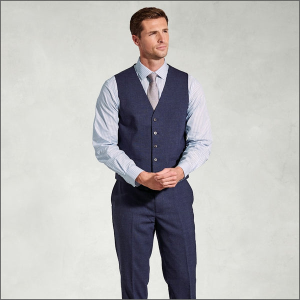 Brook Taverner McKellen Navy Linen Blend Suit Waistcoat.