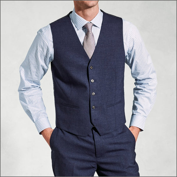 Brook Taverner McKellen Navy Linen Blend Suit Waistcoat.