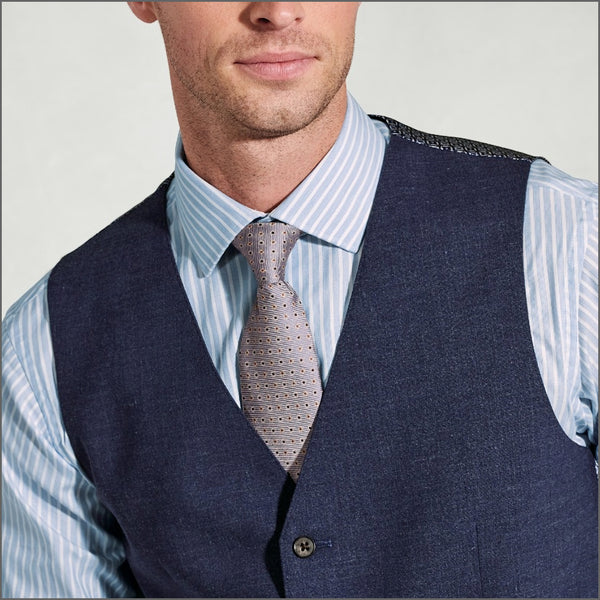 Brook Taverner McKellen Navy Linen Blend Suit Waistcoat.
