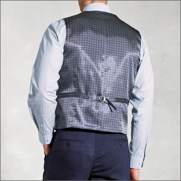 Brook Taverner McKellen Navy Linen Blend Suit Waistcoat.