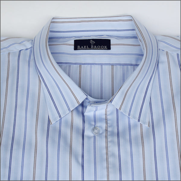 Rael Brook Blue & Brown Navy Stripe Short sleeve Shirt.