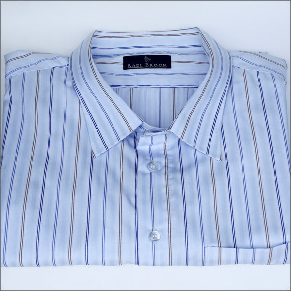 Rael Brook Blue & Brown Navy Stripe Short sleeve Shirt.