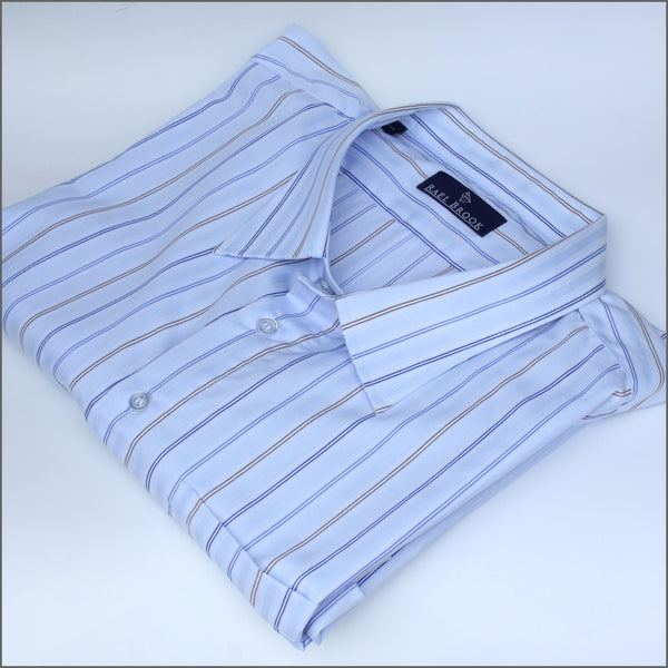 Rael Brook Blue & Brown Navy Stripe Short sleeve Shirt.