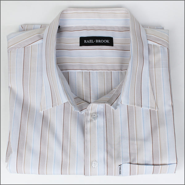 Rael Brook Tan & Brown Blue Stripe Short sleeve Shirt.