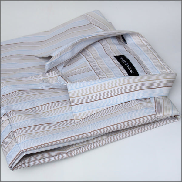 Rael Brook Tan & Brown Blue Stripe Short sleeve Shirt.