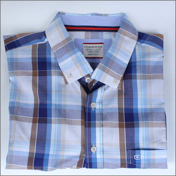 DG'S White & Blue Brown Check Short sleeve Shirt.