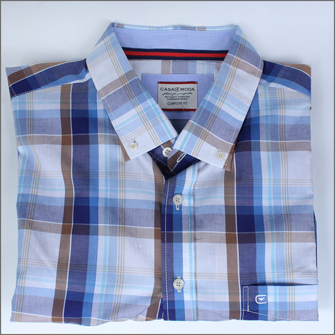 DG'S White & Blue Brown Check Short sleeve Shirt.