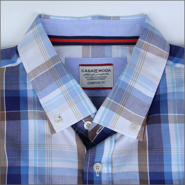 DG'S White & Blue Brown Check Short sleeve Shirt.