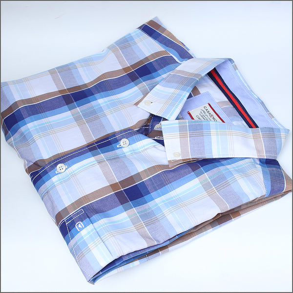 DG'S White & Blue Brown Check Short sleeve Shirt.